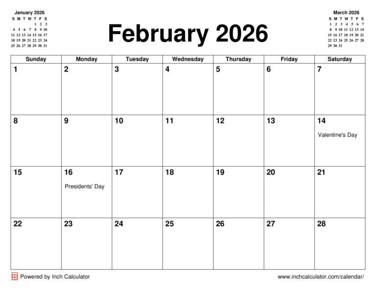 February 2026 Calendar: Key Dates and Events
