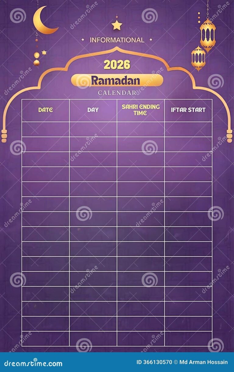 Complete Ramadan Time Table for 2026